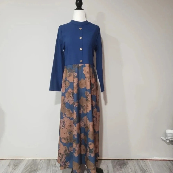 Tavin Womans Blue/Brown Floral Long Maxi Dress,Size 6. - Picture 1 of 7